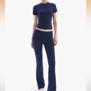 Navy Blue Women's Top & Flare Pants Set